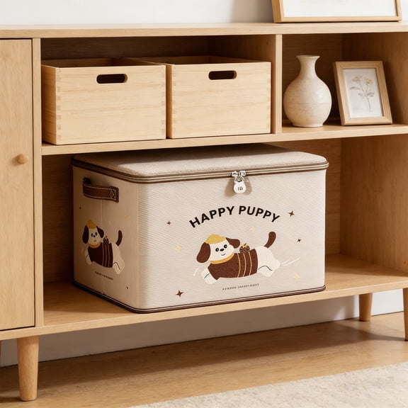 Lockable Storage Bag with Zipper Lid, Dog Pattern Toy Organizer and Clothing Storage Box, Portable Travel Home Closet for Men Women, Secure Pet Supplies Container with Adjustable Combination Lock