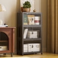 thumbnail image 1 of 18" W Collapsible Stackable 26Gal (105Qt) Storage Bins with Lids, 3-Pack Folding Plastic Storage Box with Doors for Home, Closet, Black (18" x 11" x 32"), 1 of 6