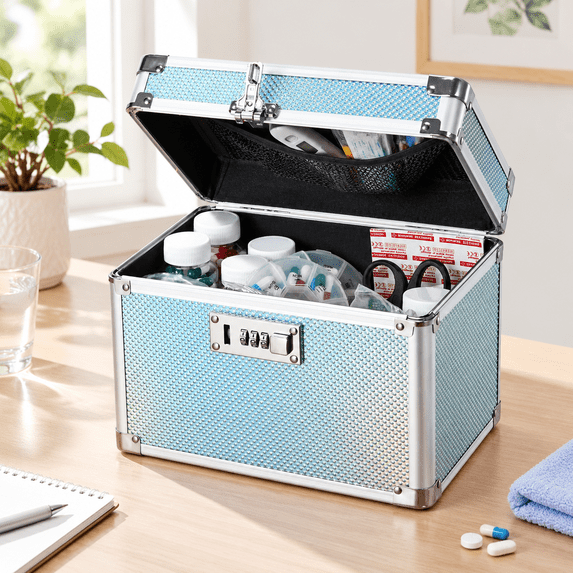 Combination Storage Lock Lockable Storage Box, 10-inch Turquoise Safe Case with Combination Lock ...