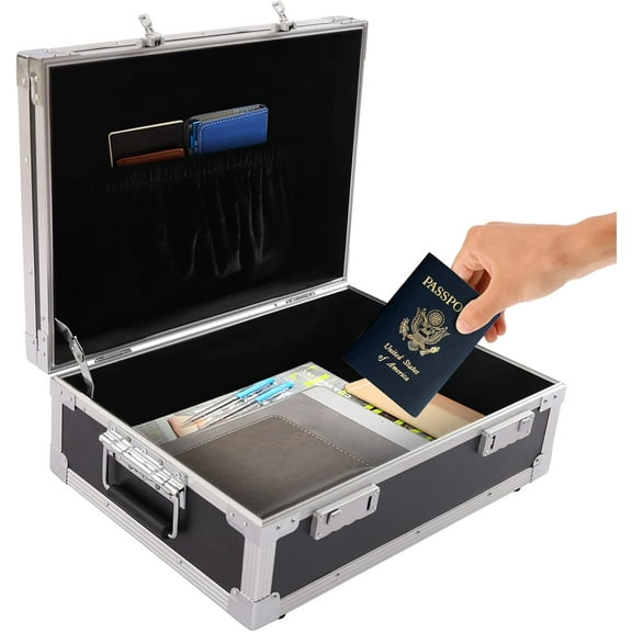 Lockable Storage Box, 18 * 13 * 6.5in Medicine Personal Item Lock Box Lockable Dorm Storage Trunk w/Combination Lock, Portable Safe Box Suitcase Storage Box for Personal Items, Cash, Black