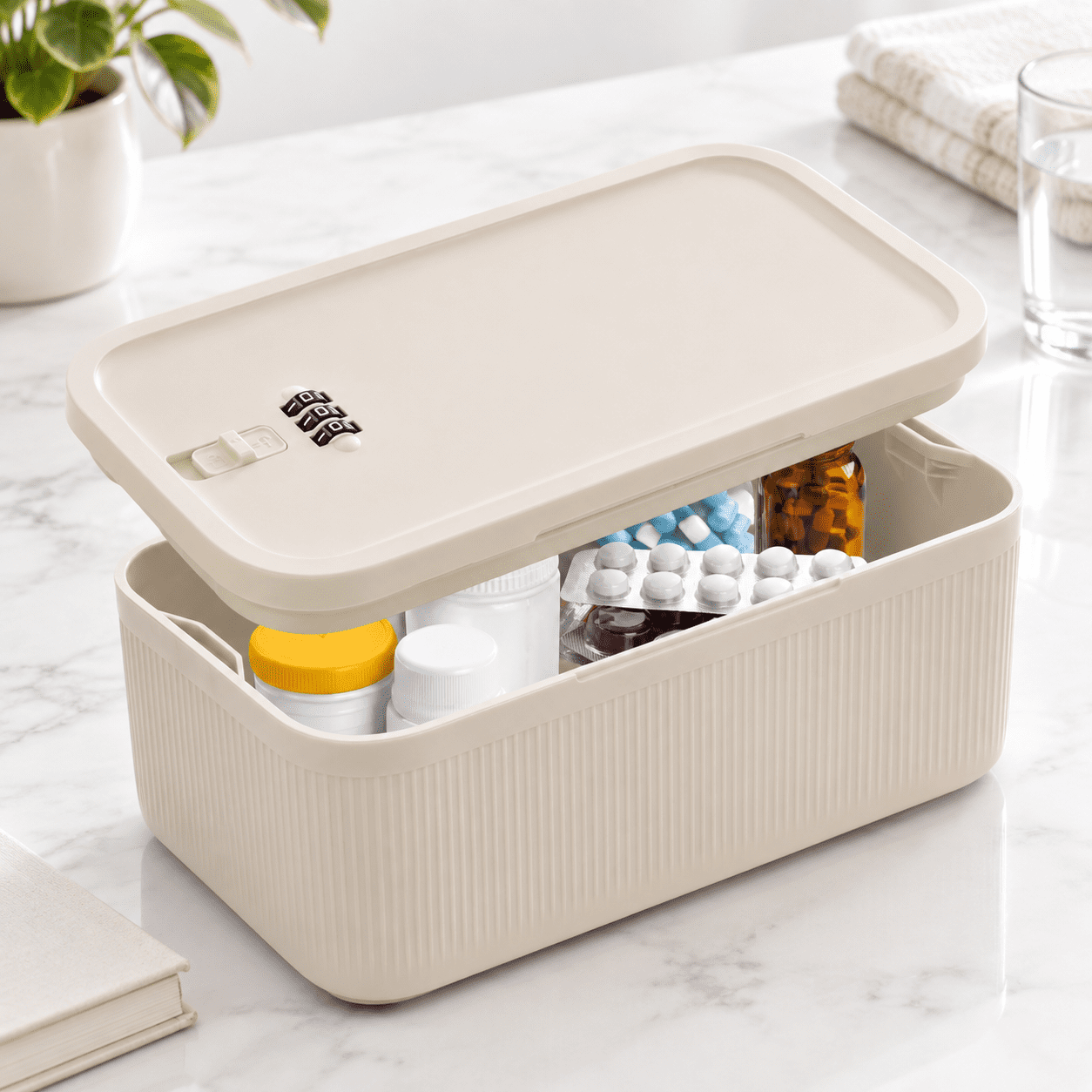 Lockable Storage Box, Beige Combination Lock Box for Phone, Snacks ...