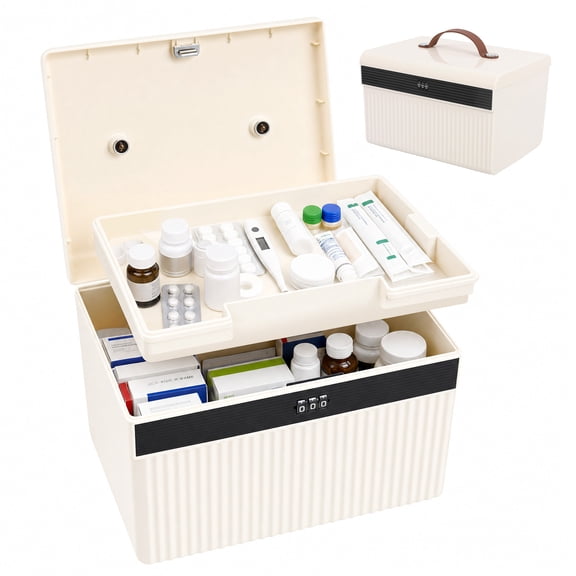 Lock Box with Combination Code, Lockable Storage Box for Personal Items and Privacy, Stackable ABS Bin with Removable Tray, White, 10.8x8.2x7.1 Inch