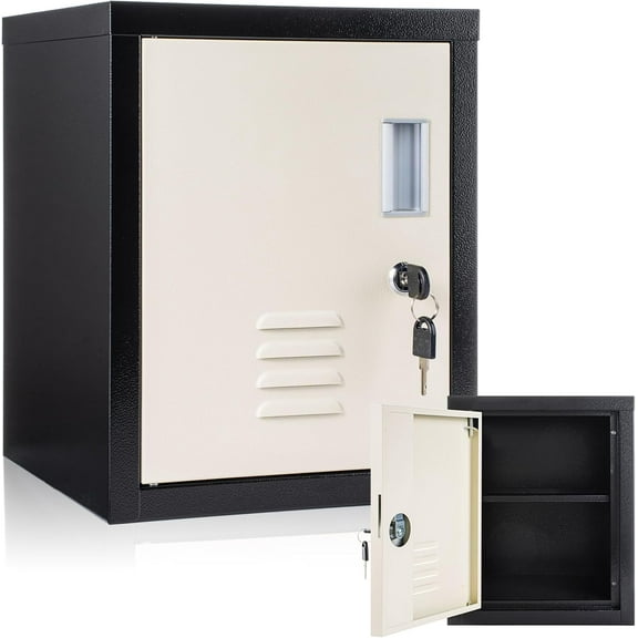 Lockable Storage Cabinet Metal Steel Organizer Lockers for Employees Vertical Cabinets End Side Table Bedside with Shelf( Beige)