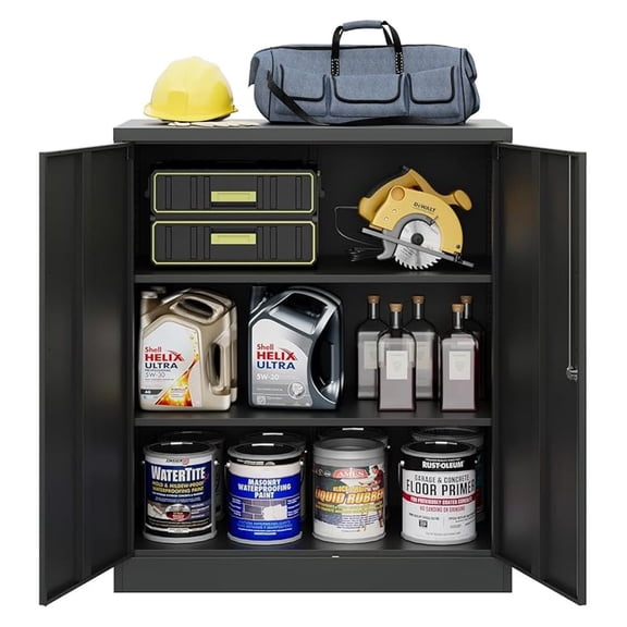Lockable Storage Cabinet, Small Metal Garage Cabinet with Doors and Shelves, 35.4" Height Base Locker Cabinets 2 Doors