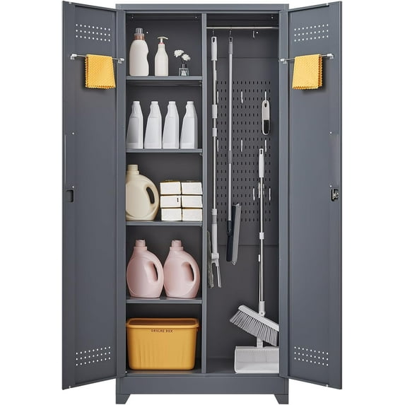 Lockable Storage Cabinet,Utility Closet with Doors and Shelves,Steel Cabinet with Adjustable Shelves for Home,Garage,Gray