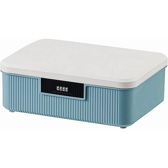 Lockable Storage Container Bin with Combination Lock - 4.2 Gallon Capacity Organizer Box & Plastic Trunk for Office/Home Security | Heavy Duty ABS Storage Box, White&Blue