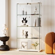 Lockable Tempered Glass Display Cabinet with LED Lighting   4 Adjustable Shelves, Double Doors, Secure Storage for Collectibles   Black or White