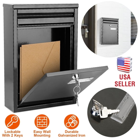 Lockable Wall Mount Mailbox Galvanized Iron Letter Post Box Locking Security Box