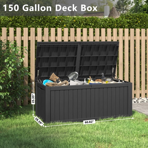 Lockable Waterproof Resin Deck Box, 230/150/72 Gallon Large Storage, Easy Assembly & Portable, for Patio Garden Pool Sports Equipment, Black & Gray Outdoor Cabinet
