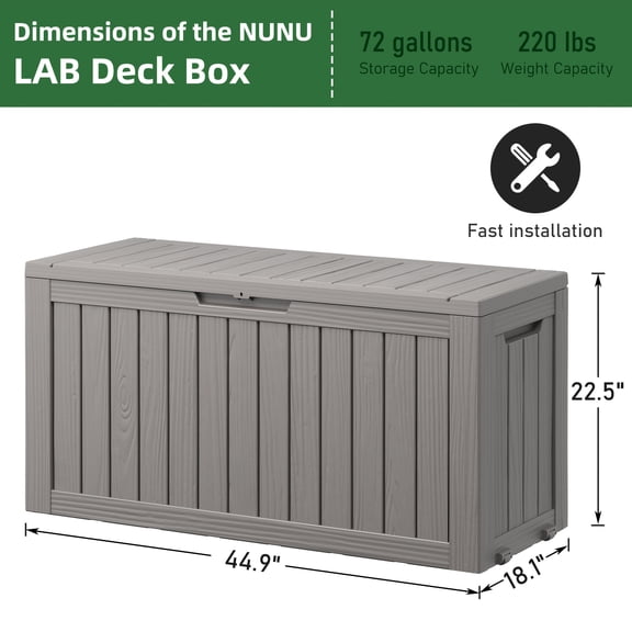 Lockable Waterproof Resin Deck Box, 230/150/72 Gallon Large Storage, Easy Assembly & Portable, for Patio Garden Pool Sports Equipment, Black & Gray Outdoor Cabinet