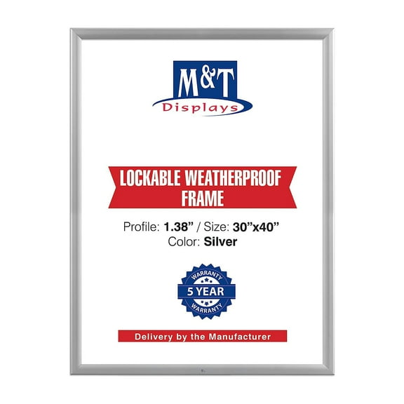 Lockable Weatherproof Snap Poster Frame 20X30 Inch Silver 1.38" Aluminum Profile Front Loading Wall Mounting Picture Photo Document Certificate Sign Holder Mitered Corner Anti Glare Cover