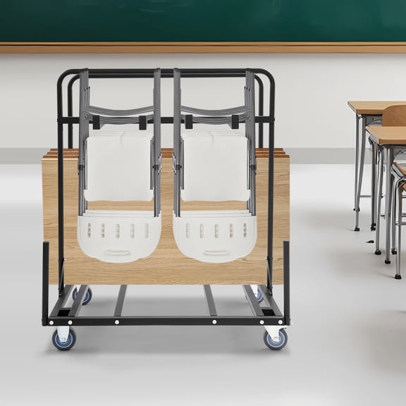 Lockable Wheel Folding Cart, 150kg/330.69lbs Load-Bearing, 4 Horizontal Bars with Protrusions, Essential for Schools, Banquet Halls, Rental Companies