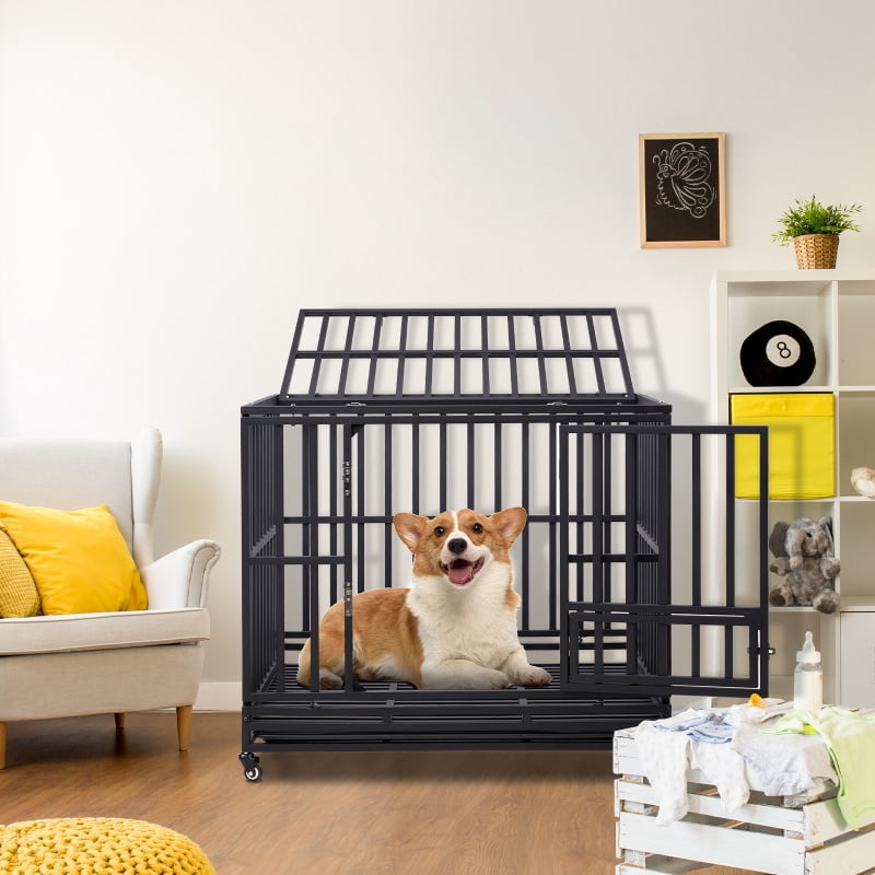 Image showcasing Lockable Wheels for Easy Mobility 42 Inch Heavy Duty Dog Crate, 3-Door ...