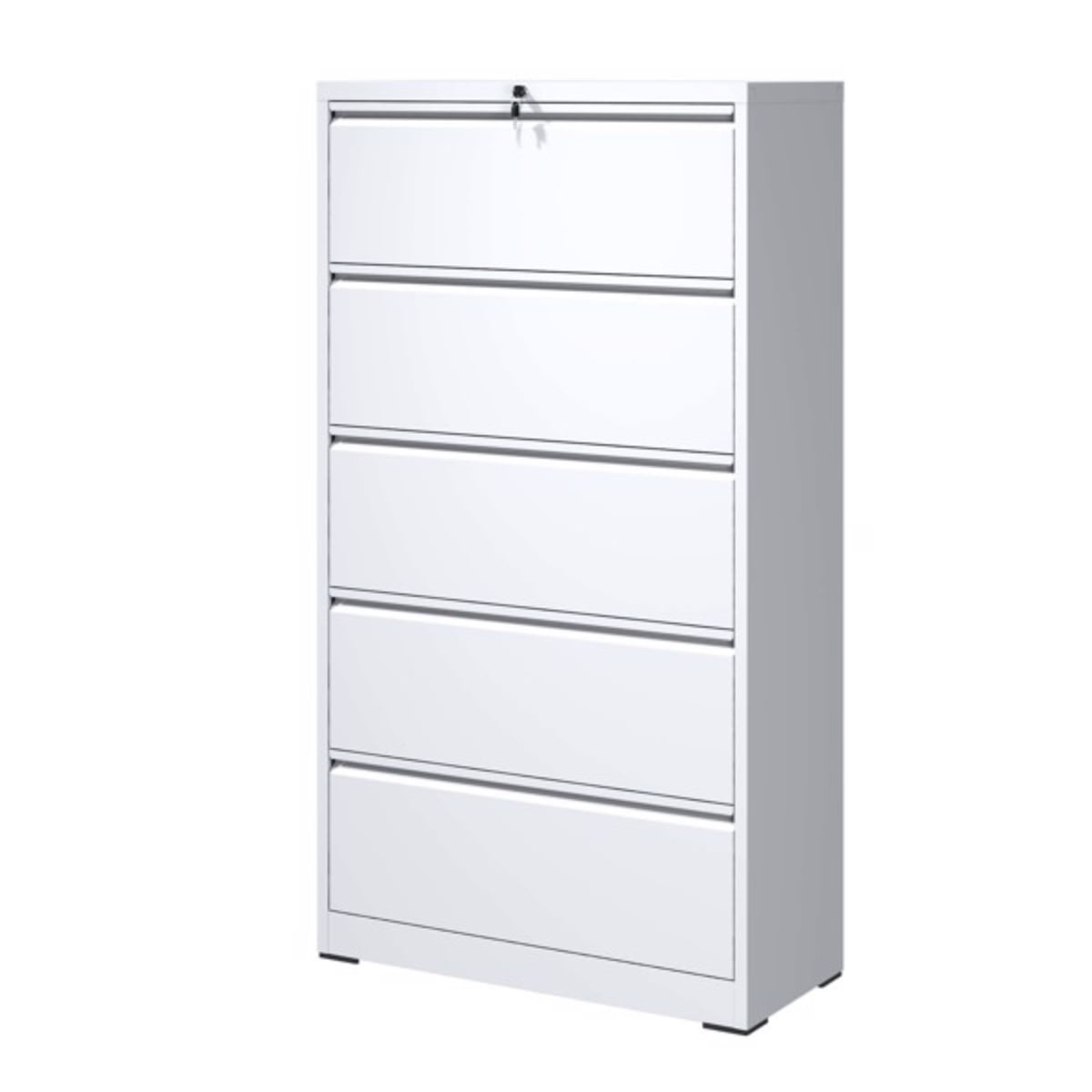 Lockable White 5 Drawer Metal Lateral File for Home Office