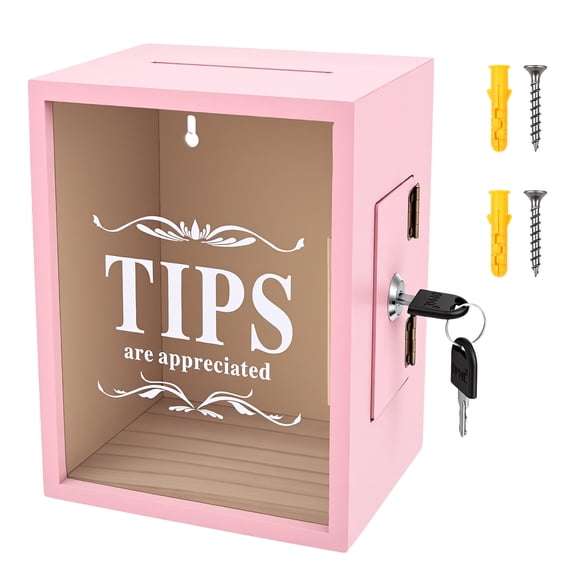 Lockable Wooden Tip Box, Secure Locked Side Door, Handy Compact Dimension, Steady Build, for Restaurant Bar Cafe Charity