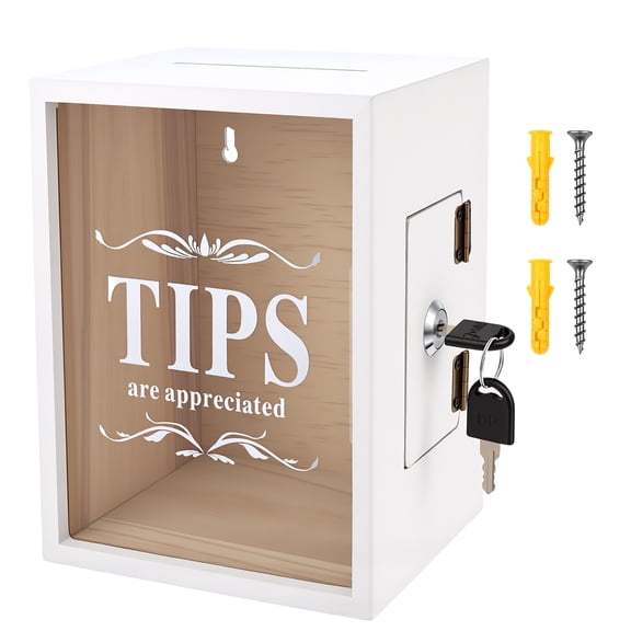Lockable Wooden Tip Box, Secure Locked Side Door, Handy Compact Dimension, Steady Build, for Restaurant Bar Cafe Charity