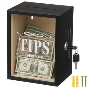 Tcwhniev Lockable Wooden Tip Box with Clear Acrylic Window, Secure Donation Jar for Tips, Fundraising, and Suggestions, 6x5x8 Inch