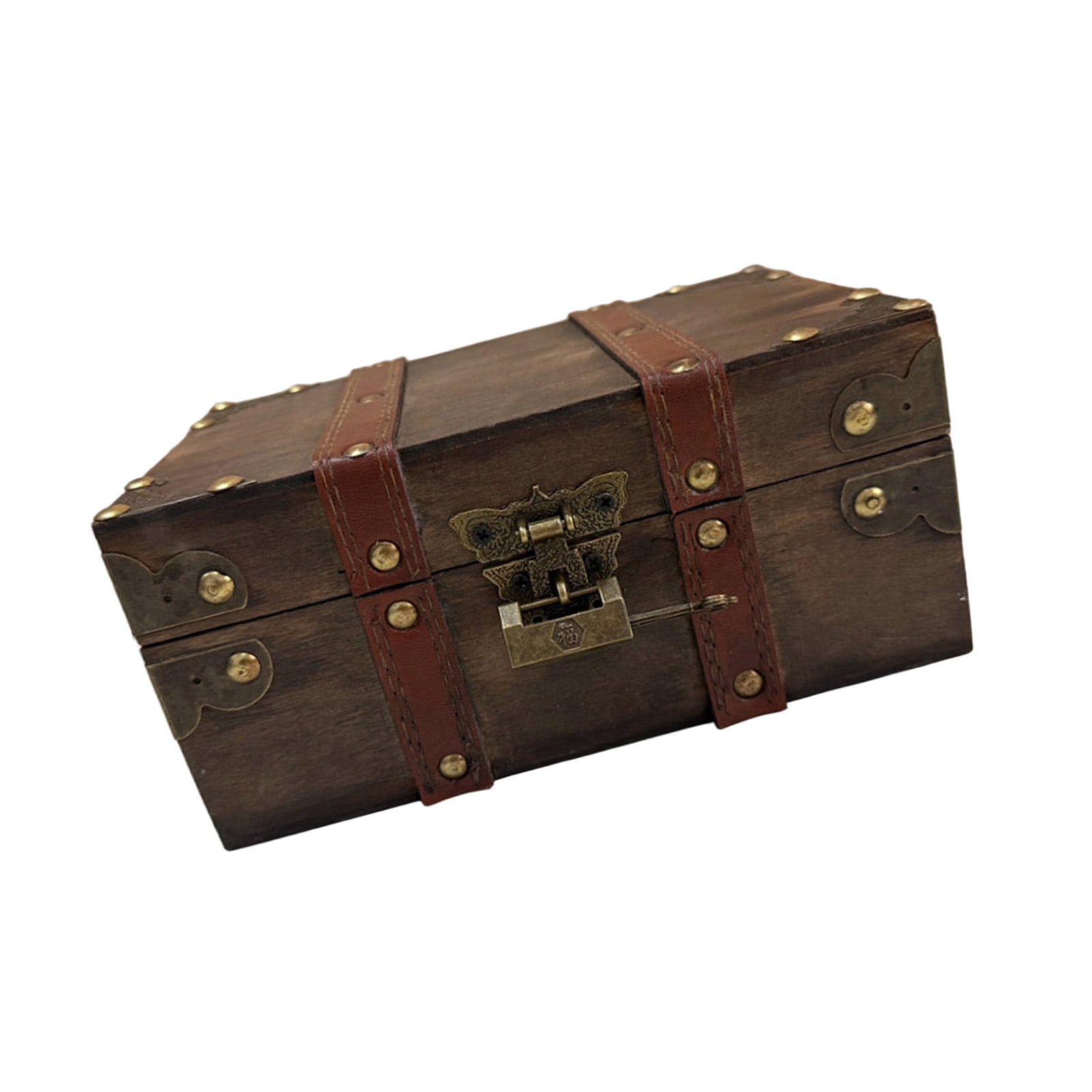 Vintage Wooden Keepsakes Chest with Lock Mechanism Antique Jewelry Storage Box Lockable Small Accessories Container