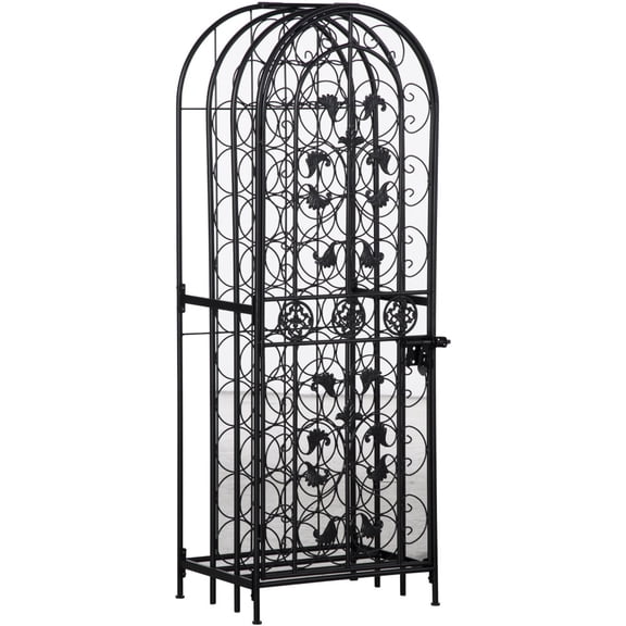 Lockable Wrought Iron Wine Jail Rack, Tall Arched Floor Standing Wine Holder Storage Holds 45 Standard Wine Bottles