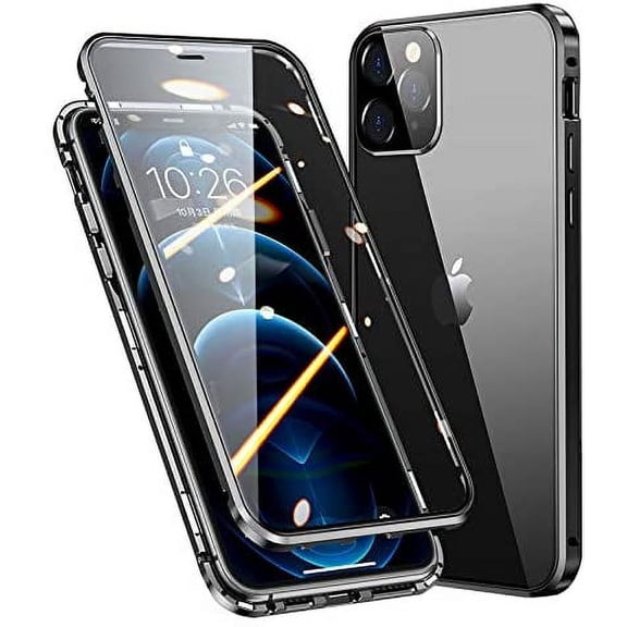 Lockable iPhone 13 Case Magnetic Glass with Camera Lens Protector Screen Protector Safety Lock 360 Full Body Double Sided Glass Bumper Case Clear Cover