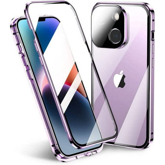 Lockable iPhone 14 Pro Max Magnetic Case Glass Case with Camera Lens Protector Screen Protector Safety Lock 360 Full Body Double Sided Glass Bumper Case Clear Cove