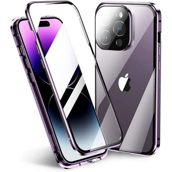 Lockable iPhone 14 Pro Max Magnetic Case Glass Case with Camera Lens Protector Screen Protector Safety Lock 360 Full Body Double Sided Glass Bumper Case Clear Cove
