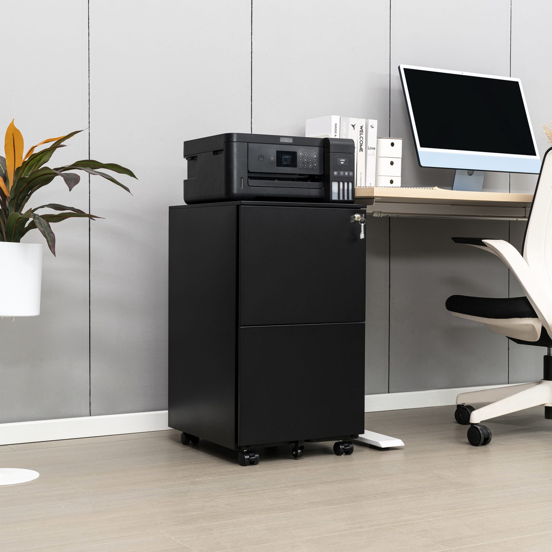 Lockable steel 2-drawer filing cabinet | Mobile under-desk organizer ...