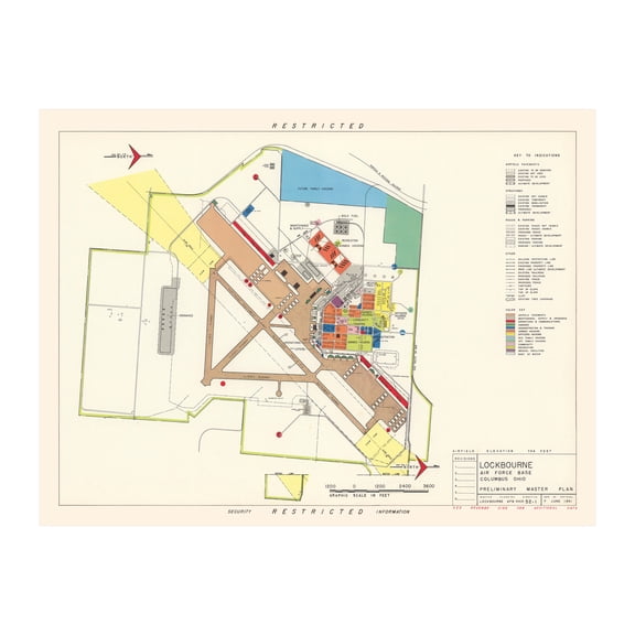 Lockbourne Air Force Base Art, 1951 Vintage Map of Lockbourne Air Force Base History Wall Decor Gift, Old Lockbourne Air Force Base Map - 24" x 18" Unframed Print