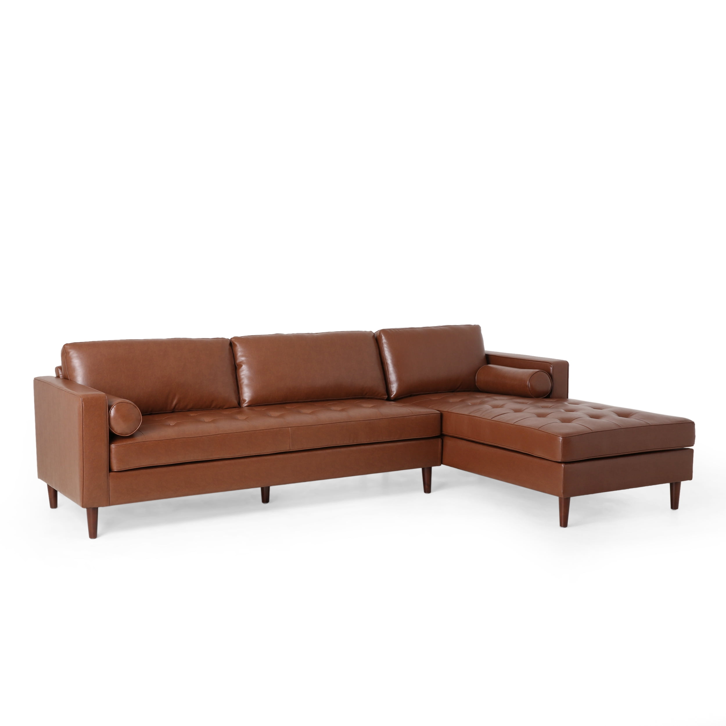 Lockbourne Contemporary Tufted Upholstered Chaise Sectional, Cognac