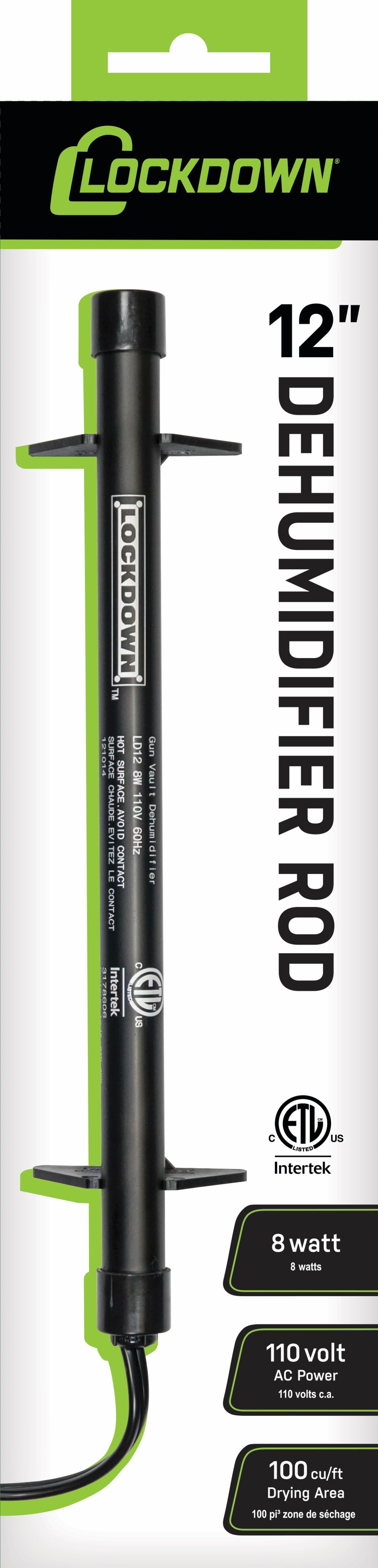 Lockdown Dehumidifier Rod, 12". Dries Approximately 100 Cubic Feet. Plug Attachment 110/220V AC