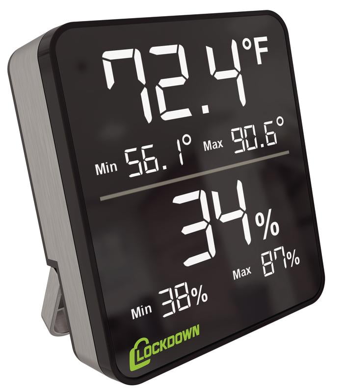 Lockdown Digital Hygrometer.  Monitor Temperature and Humidity.  Record Min/Max Values.