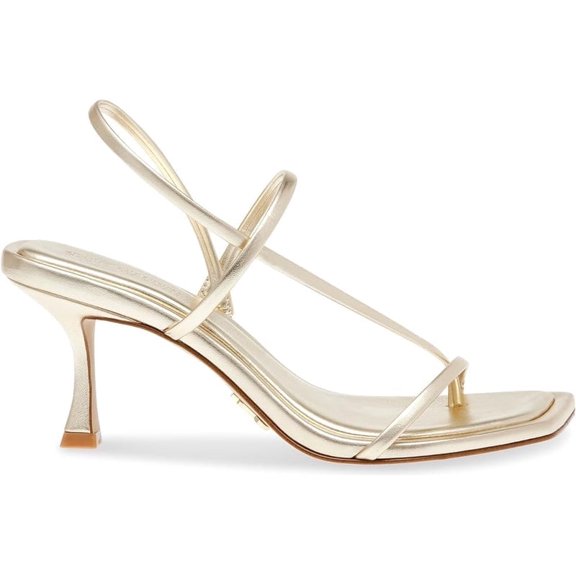 Locke Leather Strappy Y2K Mid Heels Gold Sandals - Champagne