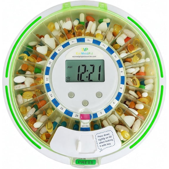 Locked Automatic Pill Dispenser with Alarm & Light for Seniors
