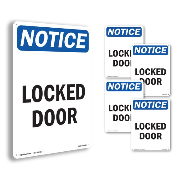 Locked Door OSHA Notice Aluminum Sign 10 Inch x 7 Inch - 5 Pack