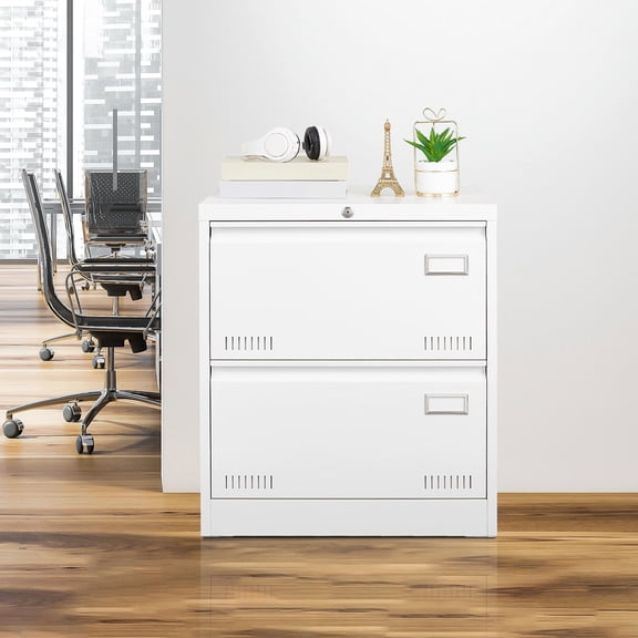 Locked White Filing Cabinet - 2 Drawers For Efficient Office Work, Metal Material -proof Drawer Locked, Organize Supplies Efficiently, Save Space