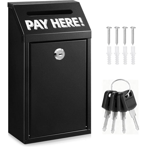 Locked metal donation box  wall-mounted cash box with coin slot for cash deposit, outdoor donation box with lock and coin slot 10.25.62.9 inches (black)