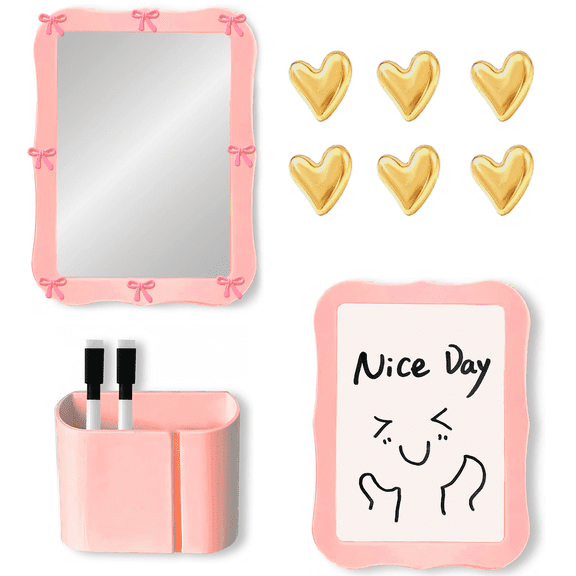 Pink Locker Accessories Set with Magnetic Whiteboard, Locker Mirror, Pen Holder, Markers, Back to School Essential Locker Kit
