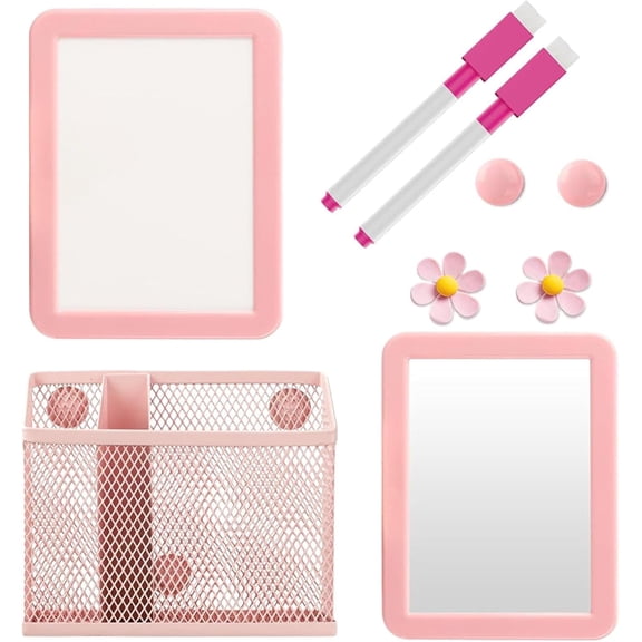 Locker Decorations For Girls With Mirror, Whiteboard, Pen Holder, Shelf Magnetic Locker Accessories Kit For Girls, Cute Pink Decor Set For School, Dorm, Office, And Fridge