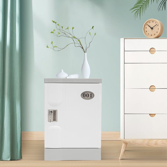 Locker, Lockable Storage Cabinet 19" with Keys | Great for Kids, Home, School, Office or Outdoor | Toy Box, Footlocker, Bedside Dresser/Nightstand, Sports or Gym (White)