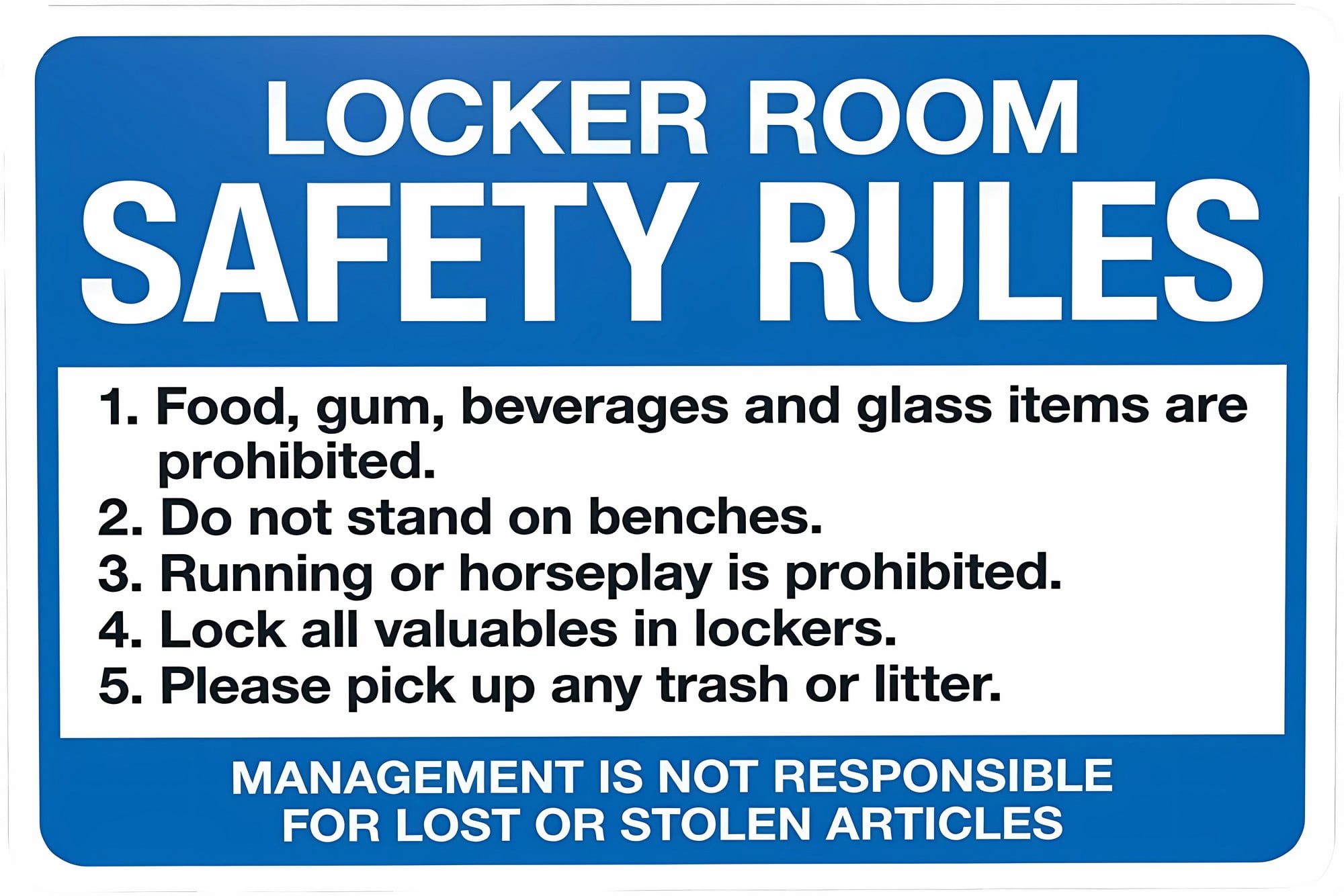 Locker Rules. Sign Locker Room Safety Rules No Responsibility Sign - 12×8 Inches, Room ...