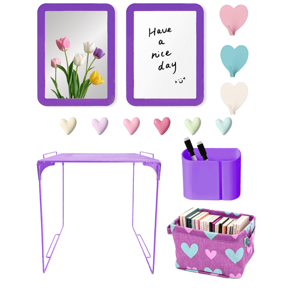 16 PCS Locker Organizer Kit with Locker Shelf and Accessories, Back to School Essentials, Purple