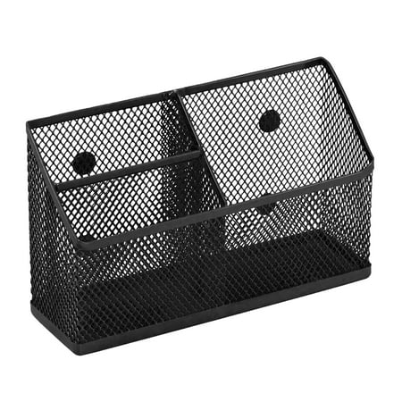 LockerMate Magnetic Pencil Holder, Locker Organizer with 3 Mesh Storage Compartments, Black