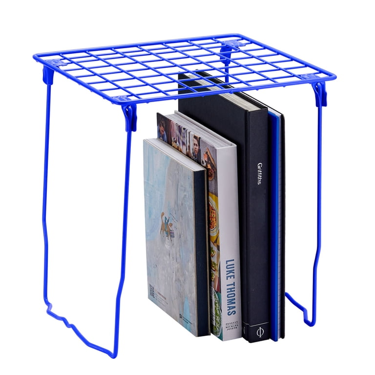 Stackable Locker Shelf – Turquoise Blue Wire Organizer | 10" W X 11" D X 12" H, Collapsible For School, Gym, Or Office