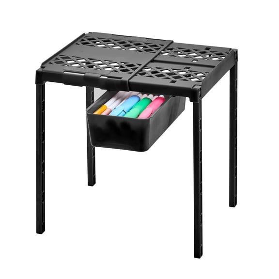 Lockermate By Bostitch Adjust-A-Shelf Locker Shelf & Organizer, Extends to Fit Your Locker, Includes Storage Drawer, Black