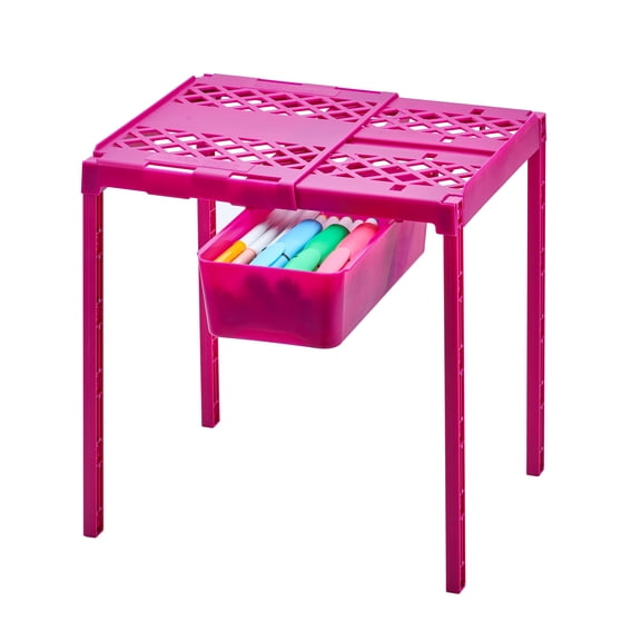Lockermate By Bostitch Adjust-A-Shelf Locker Shelf & Organizer, Extends to Fit Your Locker, Includes Storage Drawer, Fuchsia