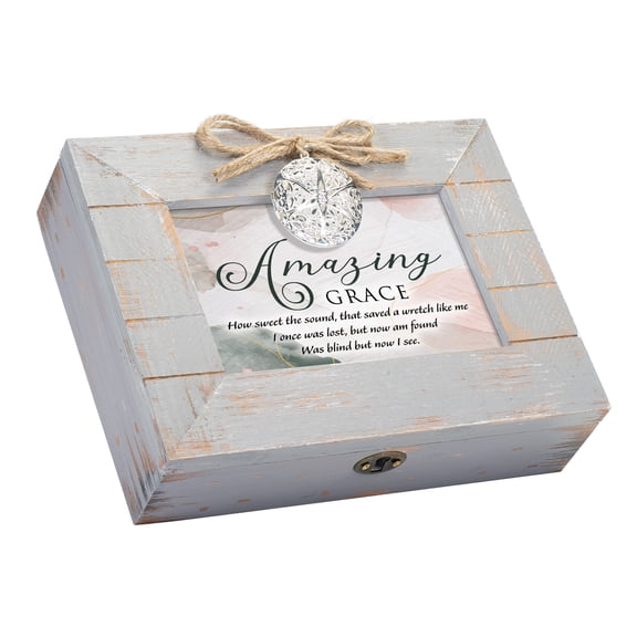 Cottage Garden How Sweet The Sound Weathered Grey 8.5 x 6.5 Inch Locket Music Box Plays Tune Amazing Grace