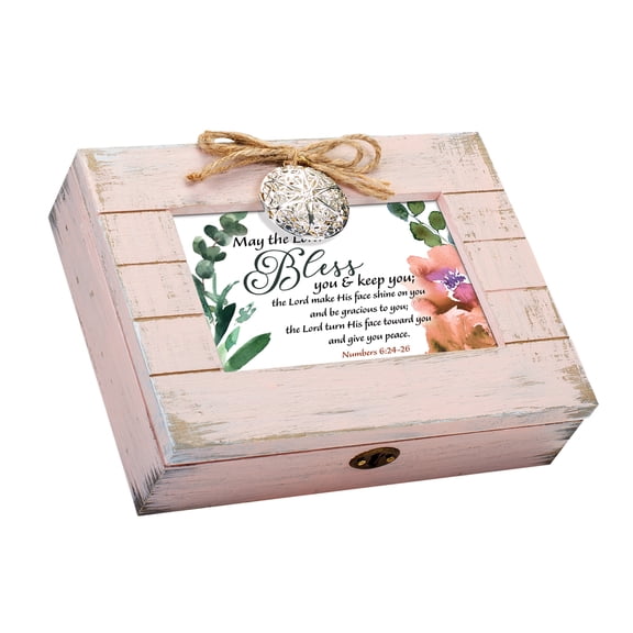 Cottage Garden Bless You And Keep You Weathered Pink 8.5 x 6.5 Inch Locket Music Box Plays Tune Edelweiss