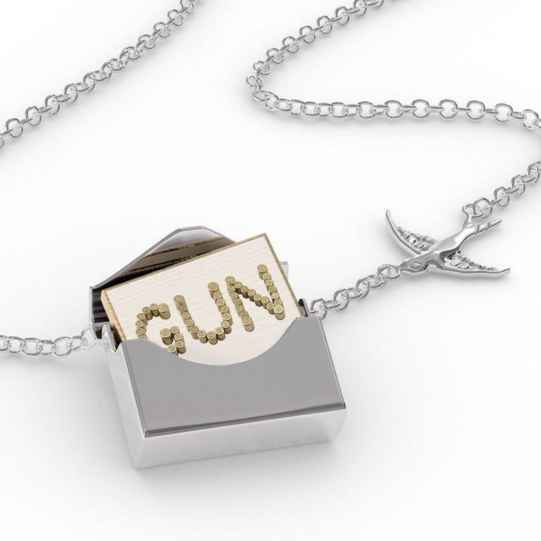 Locket Necklace Gun Gun Bullet Shells in a silver Envelope