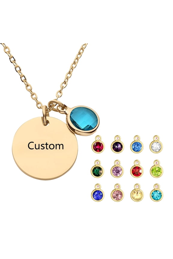 Locket Necklace – Sentimental Jewelry for Mom Diy Necklace Stainless Steel Gold Plated Round Marking Engraved Birthstone Women's Necklace Birthday Stone Name Necklace