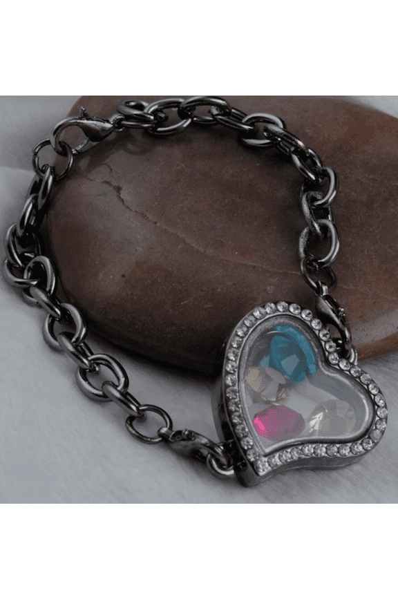 Heart-Shaped Photo Locket Bracelet - Adjustable & Openable Memory Keepsake Bangle with Rhinestones - Picture Charm for Women, Mom, Wife, Girls
